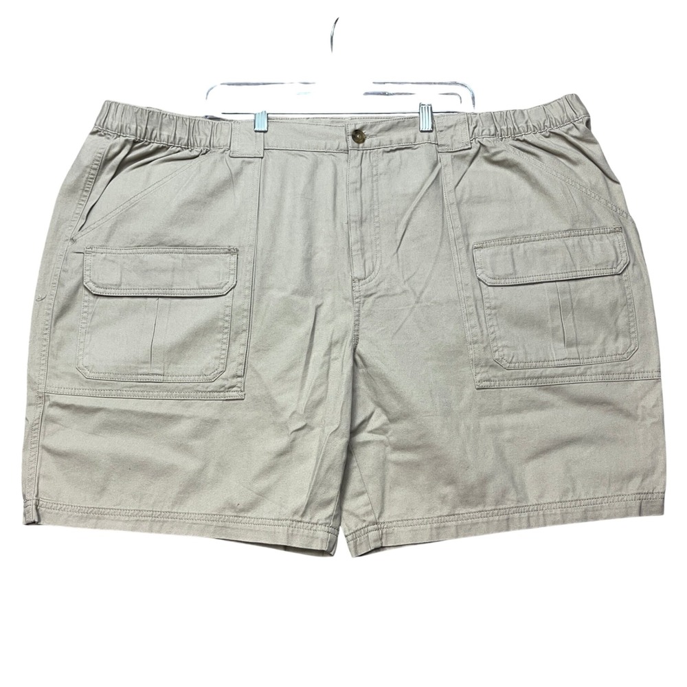 Croft Barrow Cargo Shorts Mens 52 9 Inseam Khaki Flat Front Side Elastic Twill